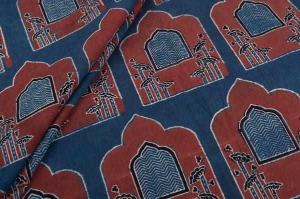 Pre-Cut 0.80m Natural Indigo Dye Handblock Ajrakh Printed Cotton Fabric