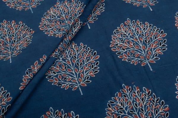 Natural Indigo Dye Handblock Ajrakh Printed Cotton Fabric