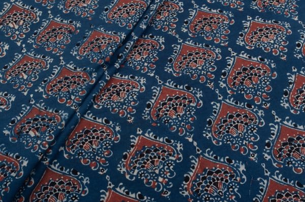 Pre-Cut 0.80m Natural Indigo Dye Handblock Ajrakh Printed Cotton Fabric