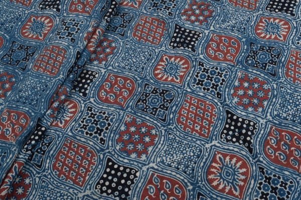 Natural Indigo Dye Handblock Ajrakh Printed Cotton Fabric