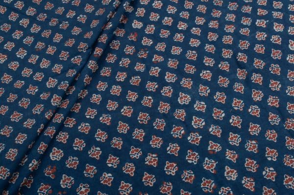 Pre-Cut 0.70m Natural Indigo Dye Handblock Ajrakh Printed Cotton Fabric