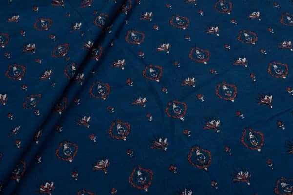 Pre-Cut 0.90m Natural Indigo Dye Intricate Handblock Ajrakh Printed Cotton Fabric