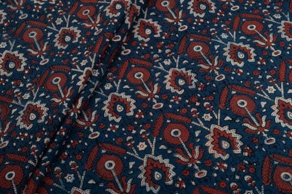 Natural Indigo Dye Intricate Handblock Ajrakh Printed Cotton Fabric