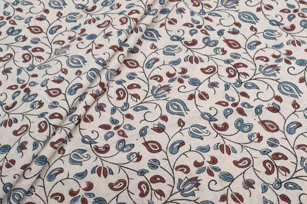 Natural White Intricate Handblock Ajrakh Printed Cotton Fabric