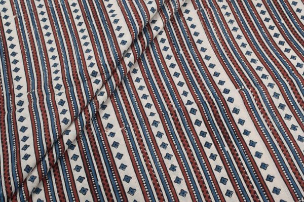 Natural White Intricate Handblock Ajrakh Printed Cotton Fabric