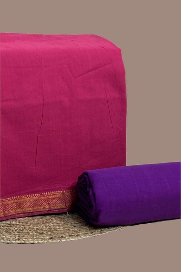 2pc Mangalgiri Zari Border Top and Mangalgiri Cotton Bottom Fabric Set