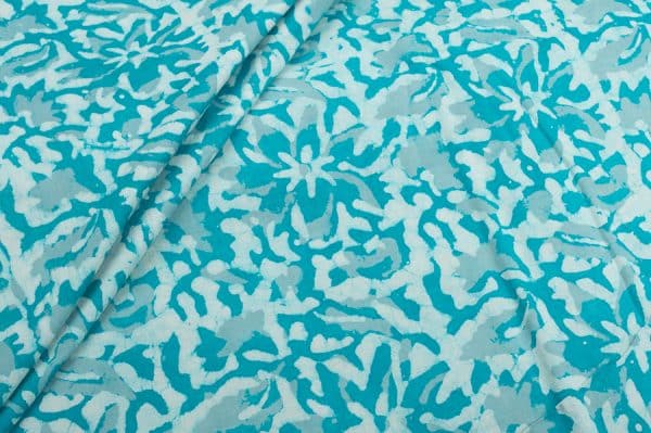 Pre-Cut 1.30m Turquoise Blue Bagru Handblock Printed Cotton Fabric