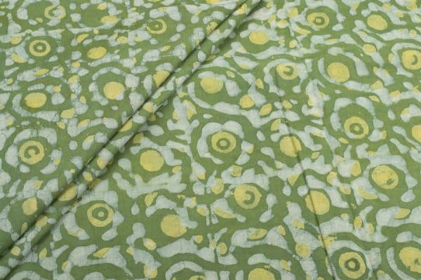 Moss Green Bagru Handblock Printed Cotton Fabric