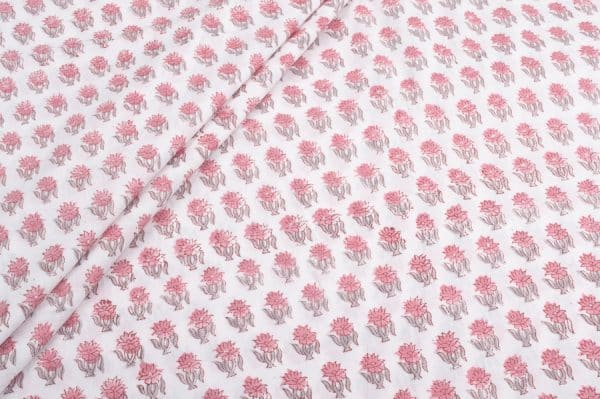 White Floral Handblock Printed 100% Pure Soft Cotton Fabric