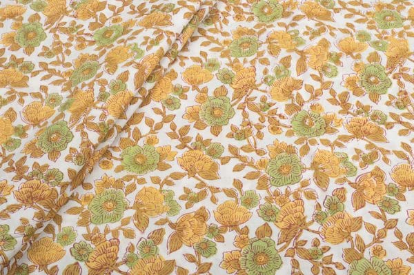 White Floral Handblock Printed 100% Pure Soft Cotton Fabric