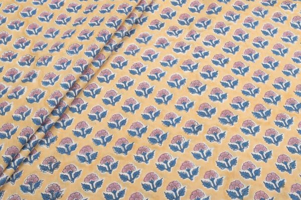 Apricot Orange Floral Handblock Printed 100% Pure Soft Cotton Fabric
