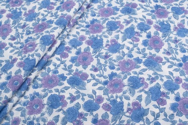White Floral Handblock Printed 100% Pure Soft Cotton Fabric