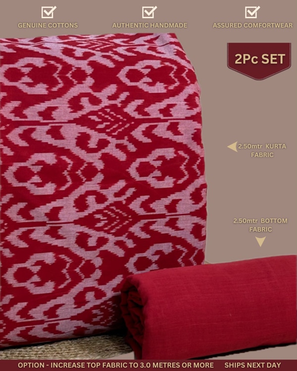 2pc HandCrafted Ikkat Top and Handloom Soft Cotton Bottom Fabric Set