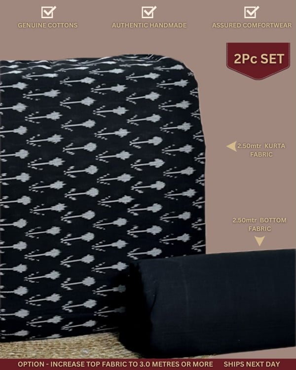 2pc HandCrafted Ikkat Top and Mangalgiri Cotton Bottom Fabric Set