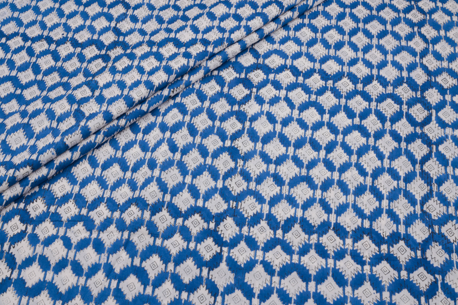 28150 (1) Indigo Blue Floral Handblock Printed 100% Pure Soft Cotton Fabric - Image 1