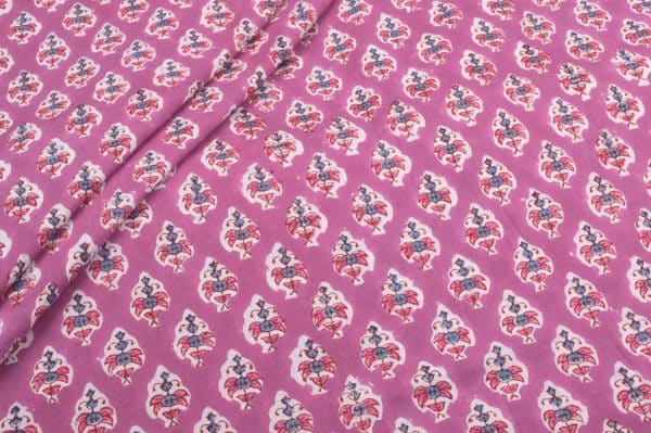 Hot Pink Floral Handblock Printed 100% Pure Soft Cotton Fabric