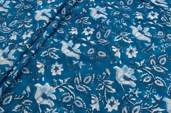 Midnight Blue Floral Handblock Printed 100% Pure Soft Cotton Fabric