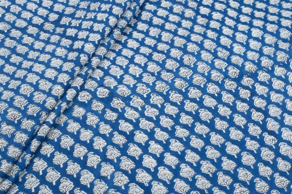 Pre-Cut 2.20m True Blue Floral Handblock Printed 100% Pure Soft Cotton Fabric