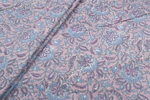Mauve Light Purple Floral Handblock Printed 100% Pure Soft Cotton Fabric