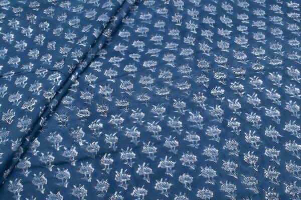Capri Blue Floral Handblock Printed 100% Pure Soft Cotton Fabric