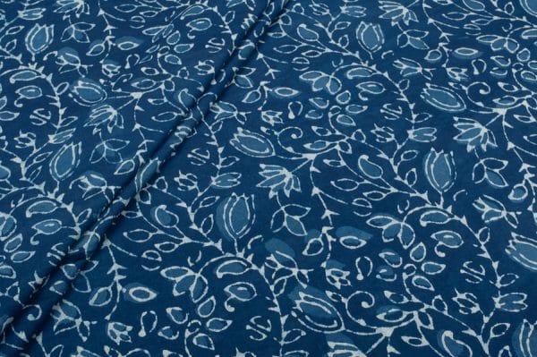 Natural Indigo Bagru Handblock Printed Cotton Fabric
