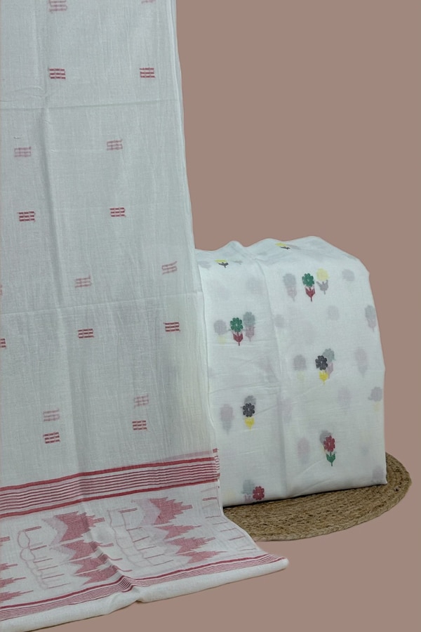 2pc Handloom Cotton Dupatta and Handloom Woven Design Top Fabric Set