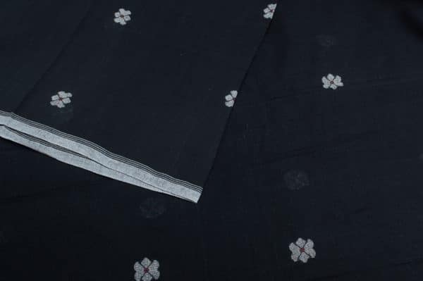 Pre-Cut 2m Black Woven Design Flowy HandLoom Pure Soft Cotton Fabric