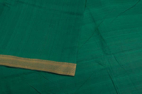 Bottle Green Handwoven Zari Border Pure Cotton Fabric