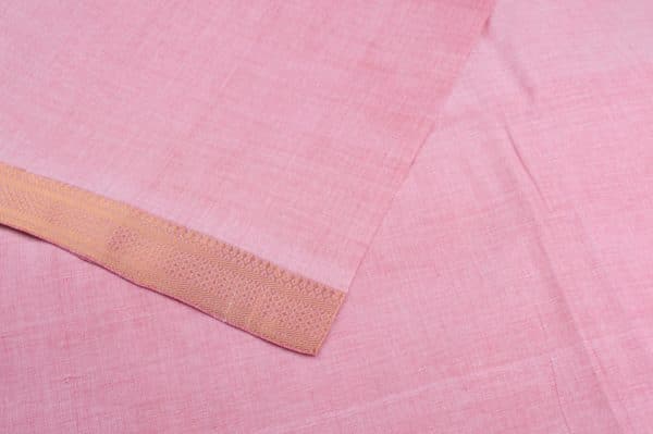 Soft Pink Handwoven Zari Border Pure Cotton Fabric