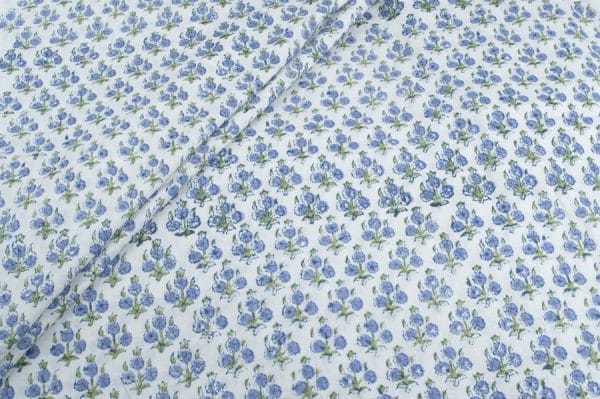 Pre-Cut 1.40m White Floral Handblock Printed 100% Pure Soft Cotton Fabric