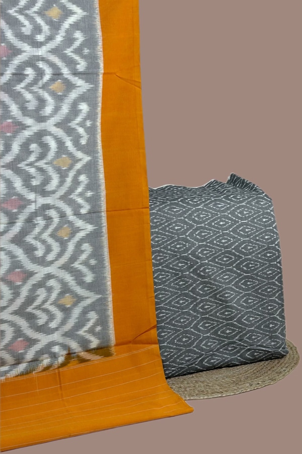 2pc Ikkat Cotton Dupatta and Handloom Soft Ikkat Cotton Top Fabric Set