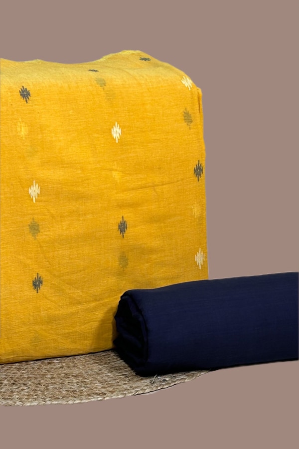 2pc Handloom Woven Design Cotton Top and Handloom Soft Cotton Bottom Fabric Set