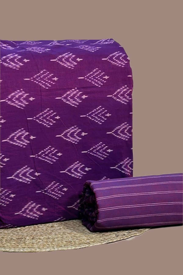 2pc HandCrafted Ikkat Top and Handloom Woven Stripes Bottom Fabric Set
