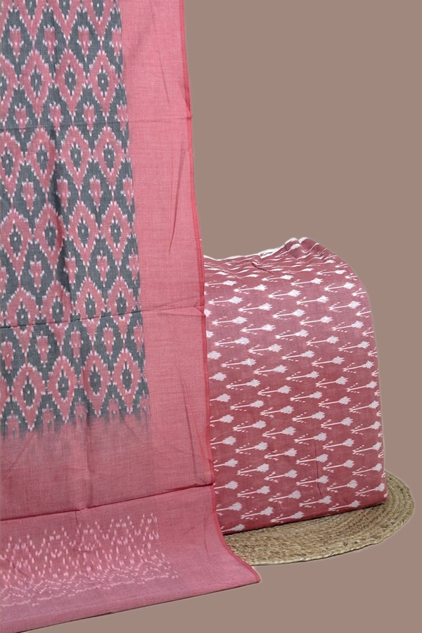 2pc Ikkat Cotton Dupatta and Handloom Soft Ikkat Cotton Top Fabric Set