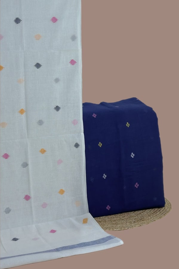 2pc Handloom Cotton Dupatta and Handloom Woven Design Top Fabric Set