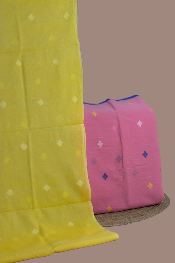 2pc Handloom Cotton Dupatta and Handloom Woven Design Top Fabric Set