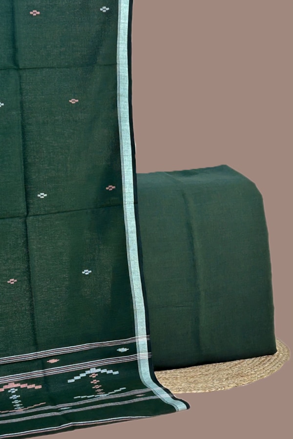2pc Handloom Cotton Dupatta and Handloom Soft Cotton Top Fabric Set