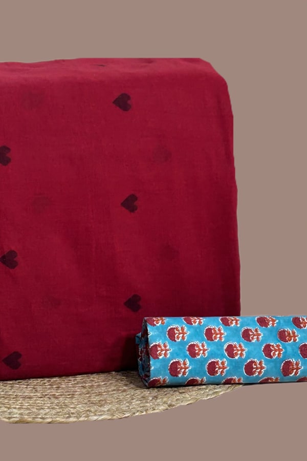 2pc Handloom Woven Design Cotton Top and Blockprint Cotton Bottom Fabric Set