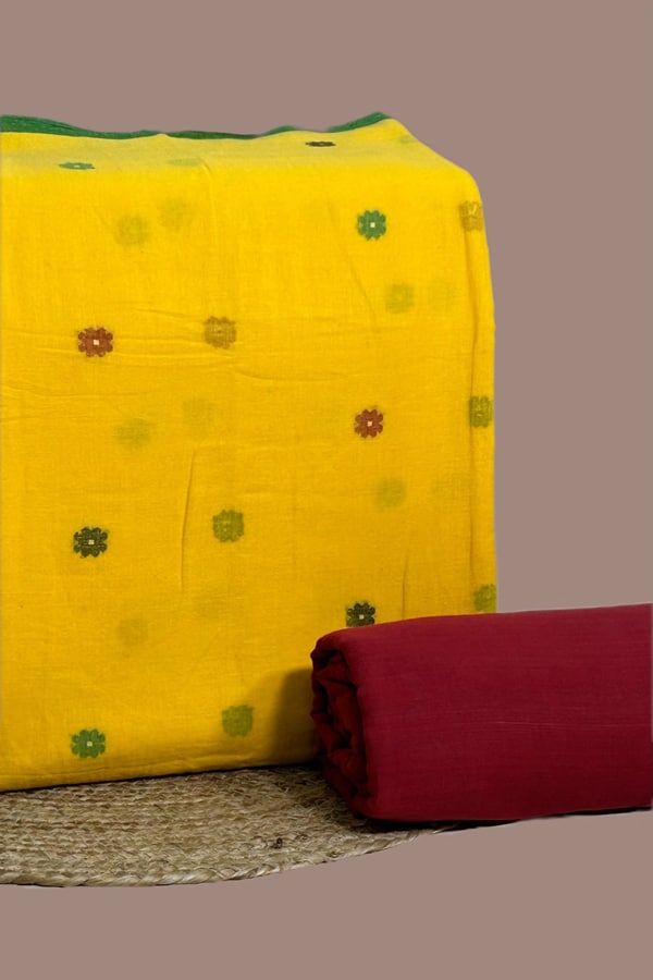 2pc Handloom Woven Design Cotton Top and Handloom Soft Cotton Bottom Fabric Set