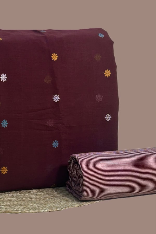2pc Handloom Woven Design Cotton Top and Handloom Stripes Cotton Bottom Fabric Set