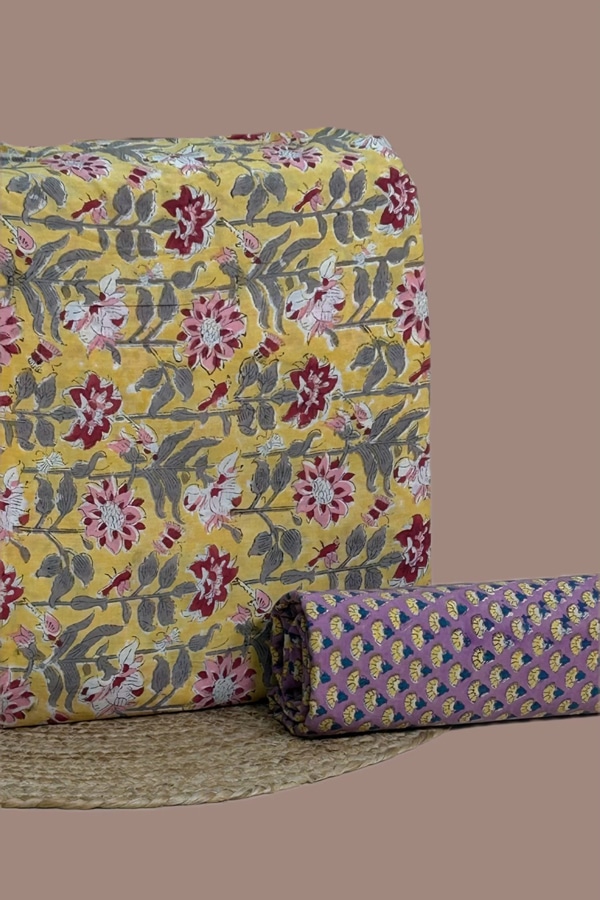 2pc Pure Soft Cotton Blockprinted Top and Bottom Fabric Set