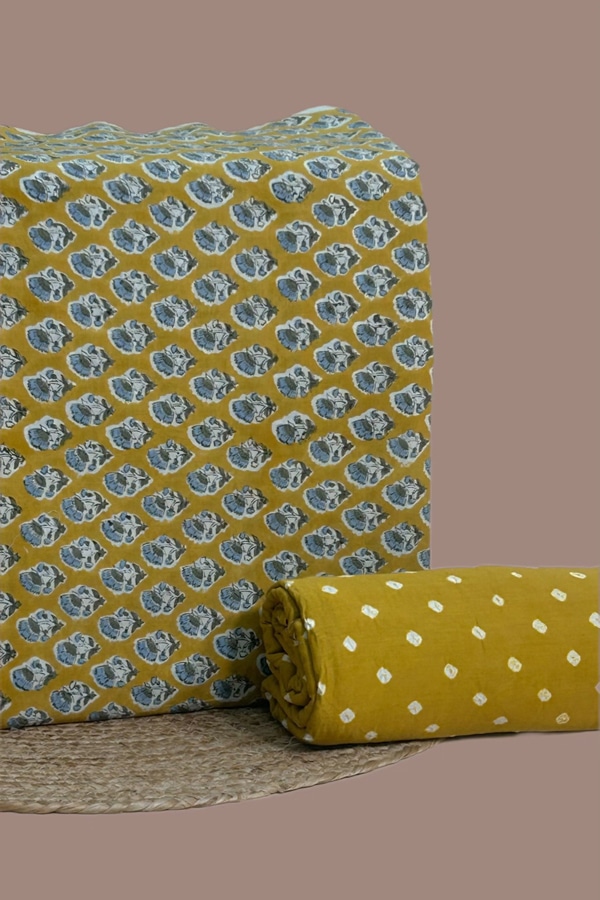 2pc Pure Soft Cotton Top and Bandhani Soft Cotton Bottom Fabric Set