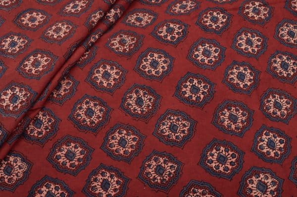 Natural Red Dye Handblock Ajrakh Printed Cotton Fabric