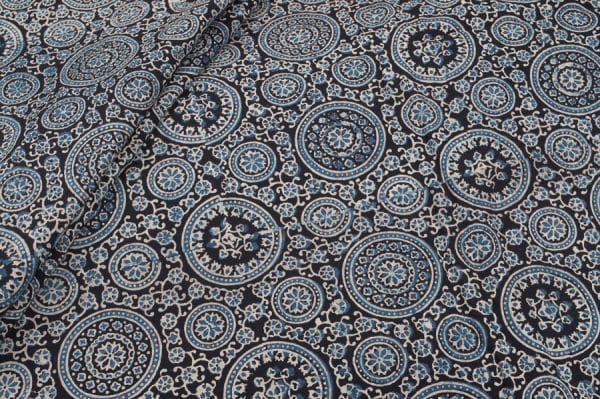 Natural Black Dye Handblock Ajrakh Printed Cotton Fabric