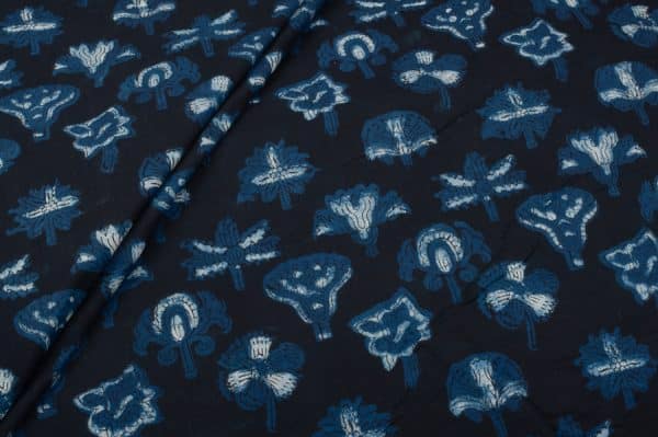 Natural Black Bagru Handblock Printed Cotton Fabric