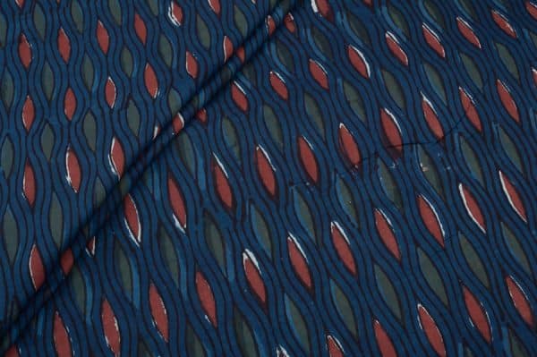 Natural Indigo Blue Bagru Handblock Printed Cotton Fabric