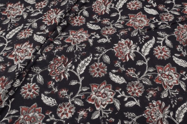 Natural Black Bagru Handblock Printed Cotton Fabric