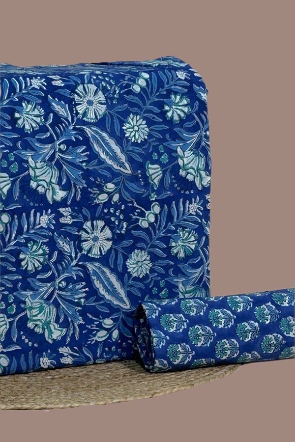 2pc Pure Soft Cotton Blockprinted Top and Bottom Fabric Set