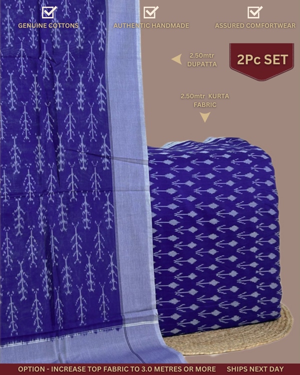 2pc Ikkat Cotton Dupatta and Handloom Soft Ikkat Cotton Top Fabric Set