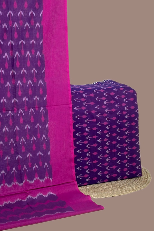 2pc Ikkat Cotton Dupatta and Handloom Soft Ikkat Cotton Top Fabric Set